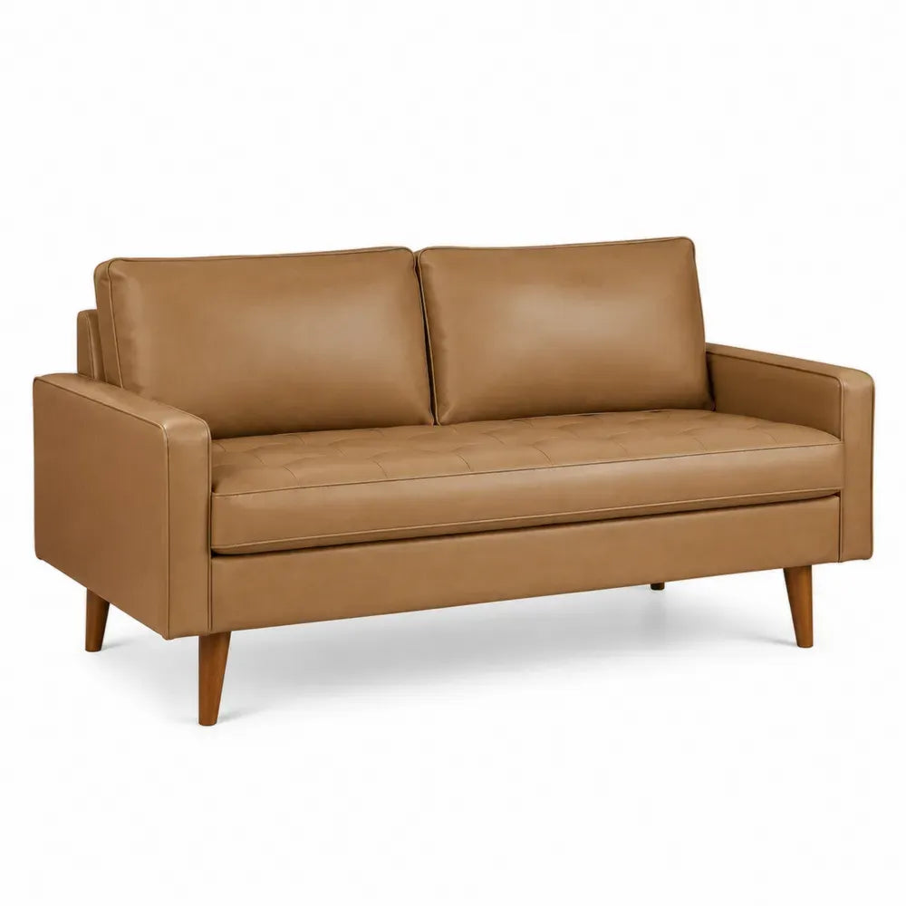 2-Sitzer Sofa mit Armlehnen PU Kunstleder Kautschukholzbeinen rechteckig Cognacbraun Holzbraun 160 x 78 x 84 cm