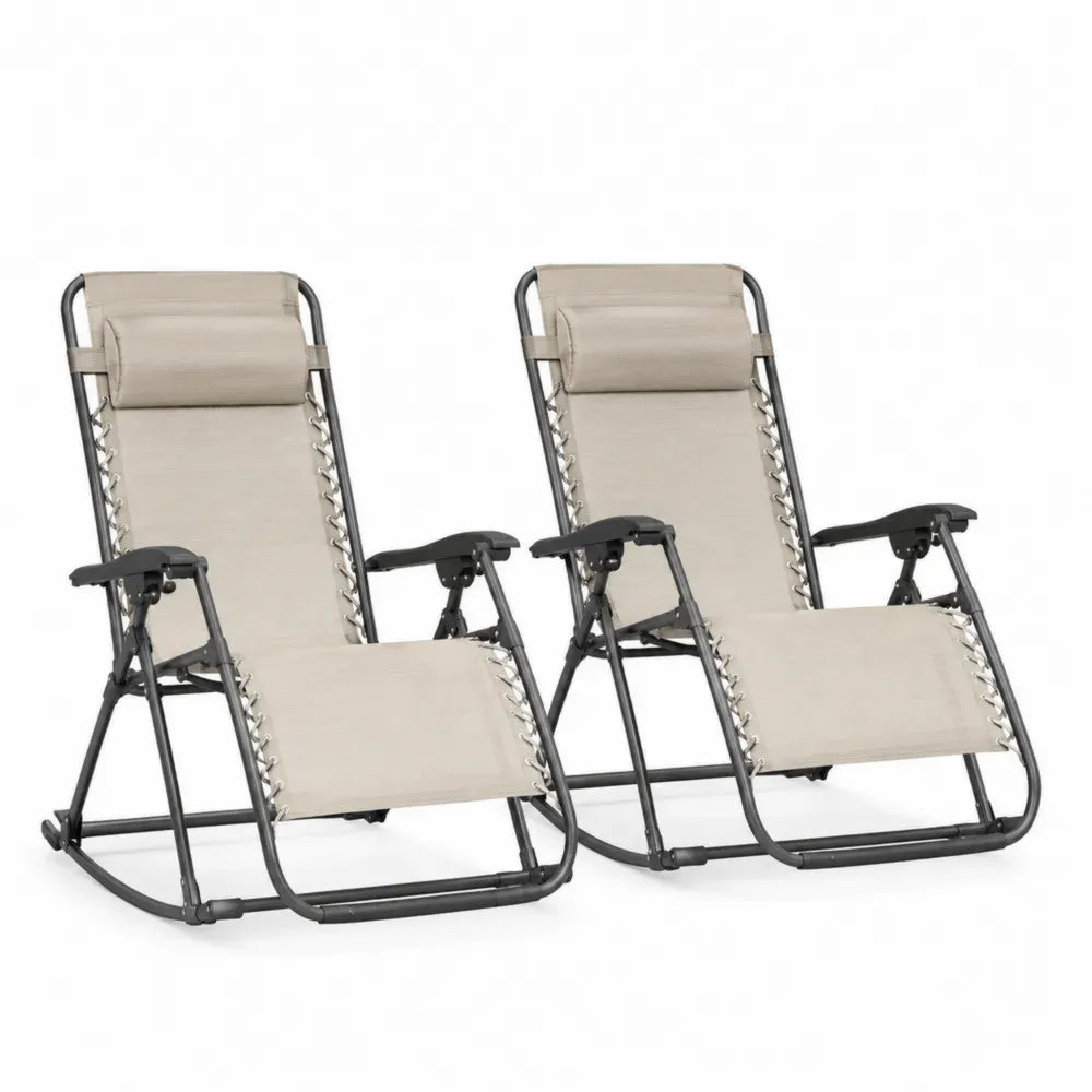 2er Set Relaxliegen Gartenliegen klappbar verstellbar aus pulverbeschichtetem Stahl und PVC-beschichtetem Polyestergewebe Beige Dunkelgrau Schwarz je 160 x 65 x 110 cm