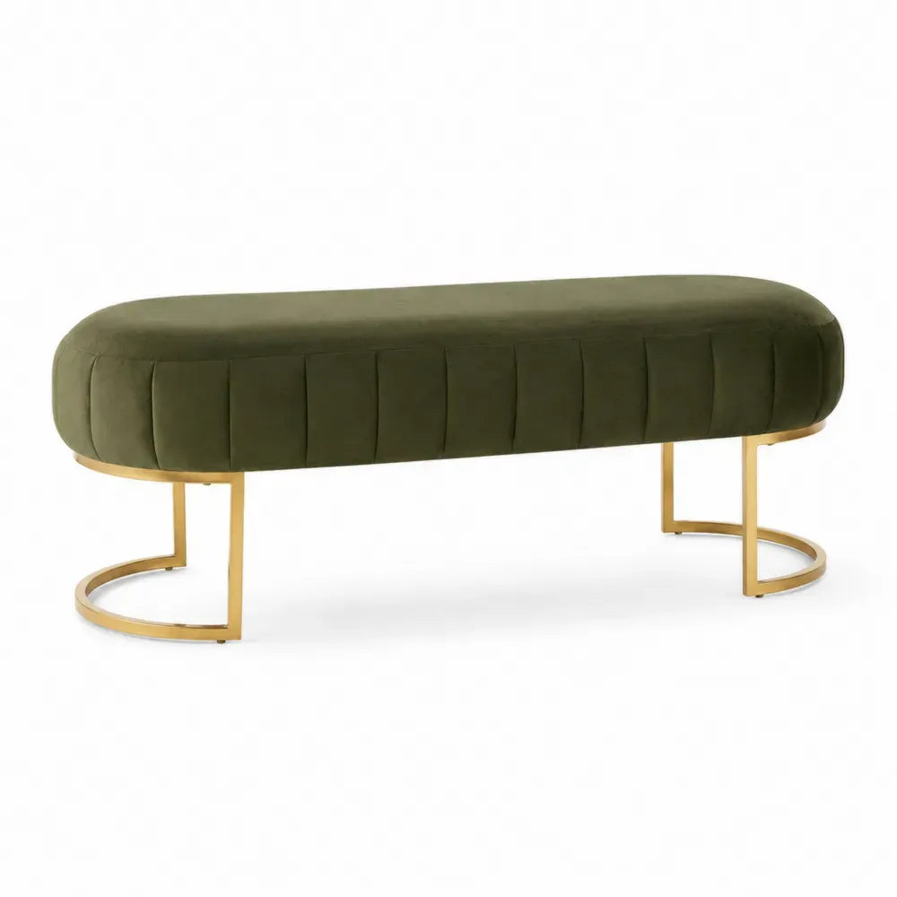 Schlafzimmerbank Sitzbank 120 x 40 x 45 cm Polyester Samt Polyurethanschaum Stahlgestell abgerundet Olivgrün Gold