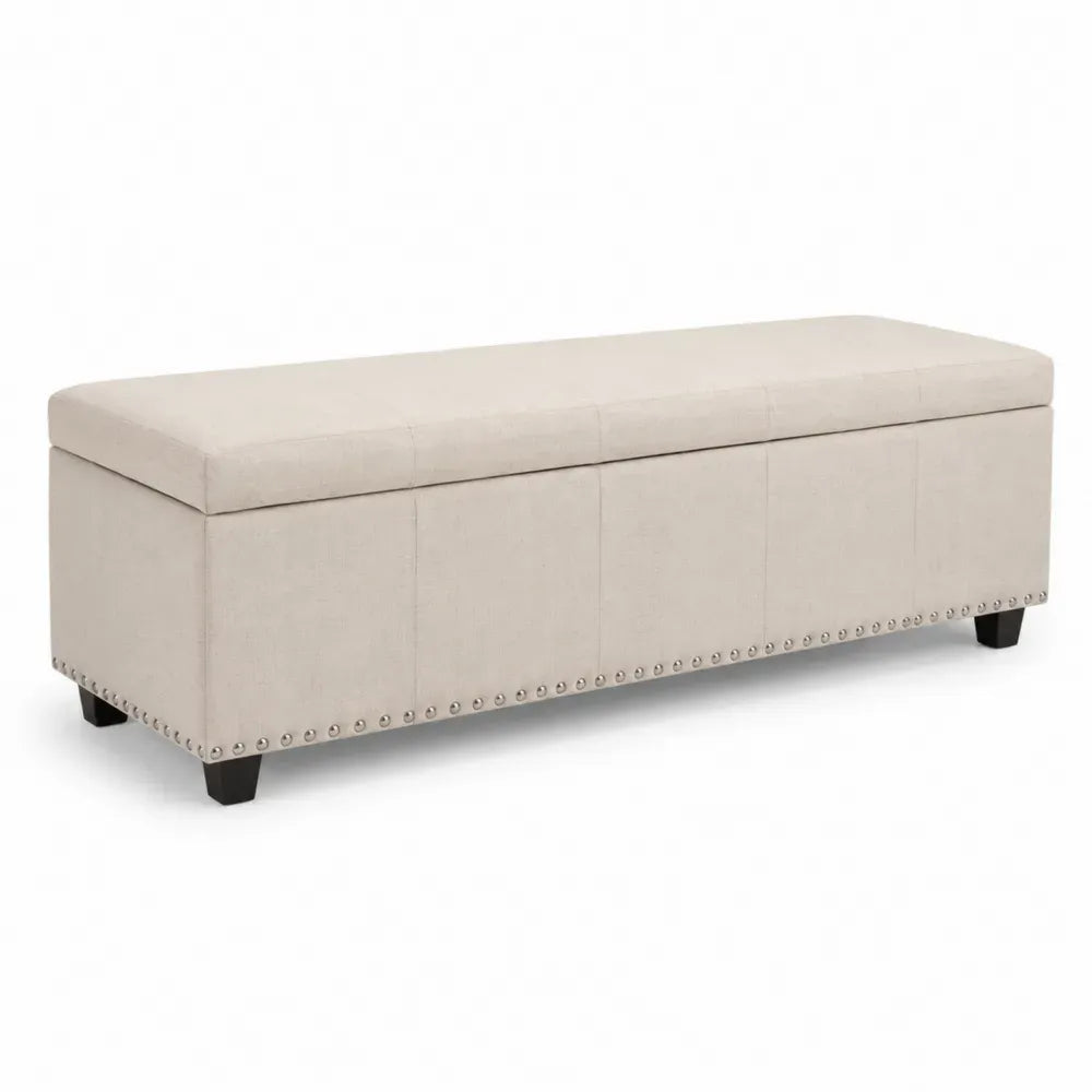 Schlafzimmerbank Sitzbank Truhenbank 120 x 40 x 45 cm Polyestergewebe rechteckig mit Stauraum Beige Schwarz Silber