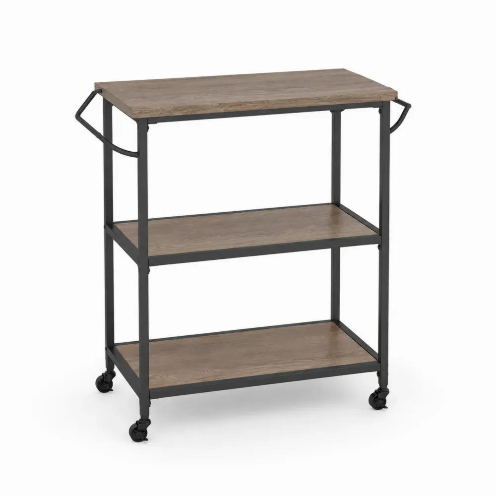 Küchenwagen Servierwagen mit Rollen 3 Ablagen 80 x 40 x 86 cm Spanplatte Stahl rechteckig Eichefarben Schwarz