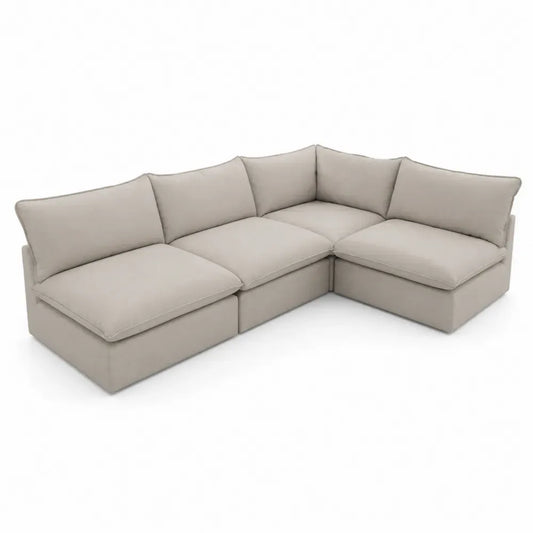 Modulares Ecksofa in L-Form 5-Sitzer mit beigem Polyesterbezug Polyurethanschaum Holzrahmen 260 x 200 x 83 cm