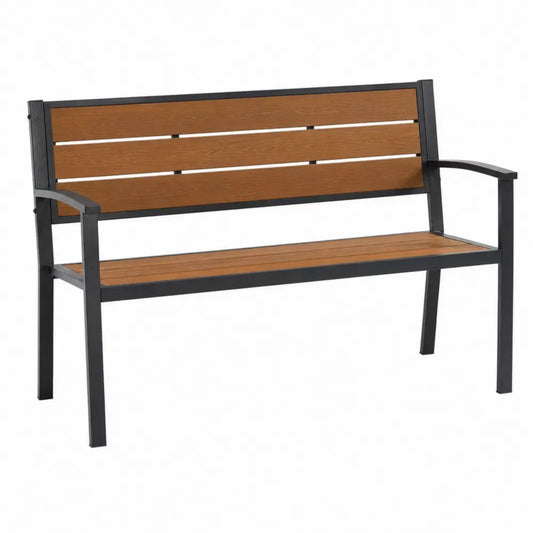 Gartenbank 2-Sitzer mit Armlehnen pulverbeschichteter Stahl HDPE Kunststofflamellen rechteckig Braun Schwarz 125 x 56 x 84 cm