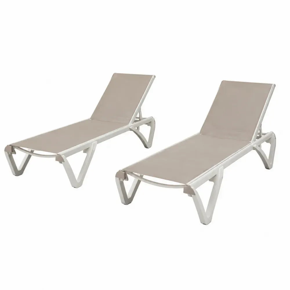 2er Set verstellbare Sonnenliegen Gartenliegen aus Polypropylen mit PVC-beschichtetem Polyestergewebe Weiß Taupe je 190 x 70 x 92 cm