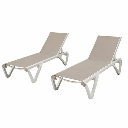 2er Set verstellbare Sonnenliegen Gartenliegen aus Polypropylen mit PVC-beschichtetem Polyestergewebe Weiß Taupe je 190 x 70 x 92 cm