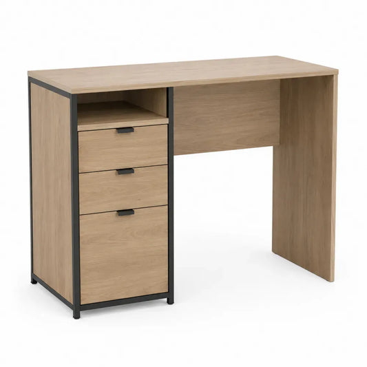 Schreibtisch mit Schubladen 120 x 50 x 75 cm aus melaminharzbeschichteter Spanplatte mit Stahlgestell rechteckig Eiche Schwarz