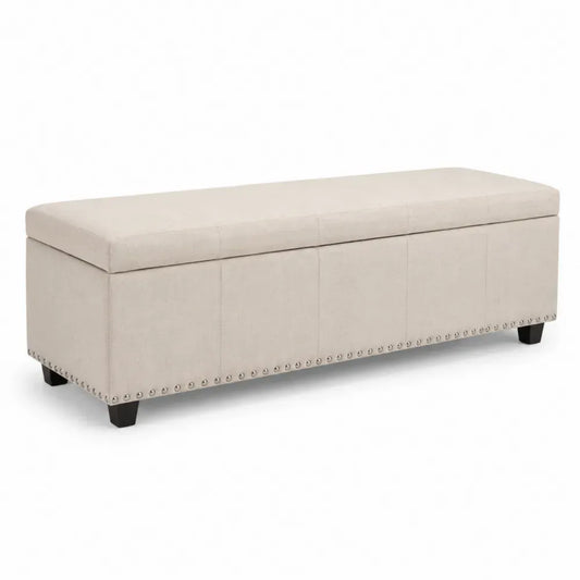 Schlafzimmerbank Sitzbank Truhenbank 120 x 40 x 45 cm Polyestergewebe rechteckig mit Stauraum Beige Schwarz Silber