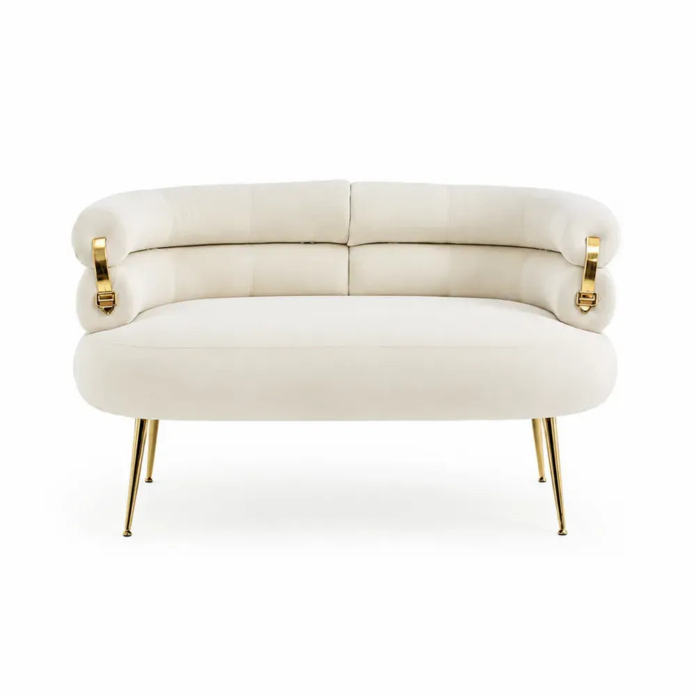 2-Sitzer Sofa mit Polyester-Samtbezug Kiefernholz Sperrholzrahmen gerundete Form Cremeweiß Goldfarben 152 x 76 x 78 cm