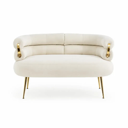 2-Sitzer Sofa mit Polyester-Samtbezug Kiefernholz Sperrholzrahmen gerundete Form Cremeweiß Goldfarben 152 x 76 x 78 cm