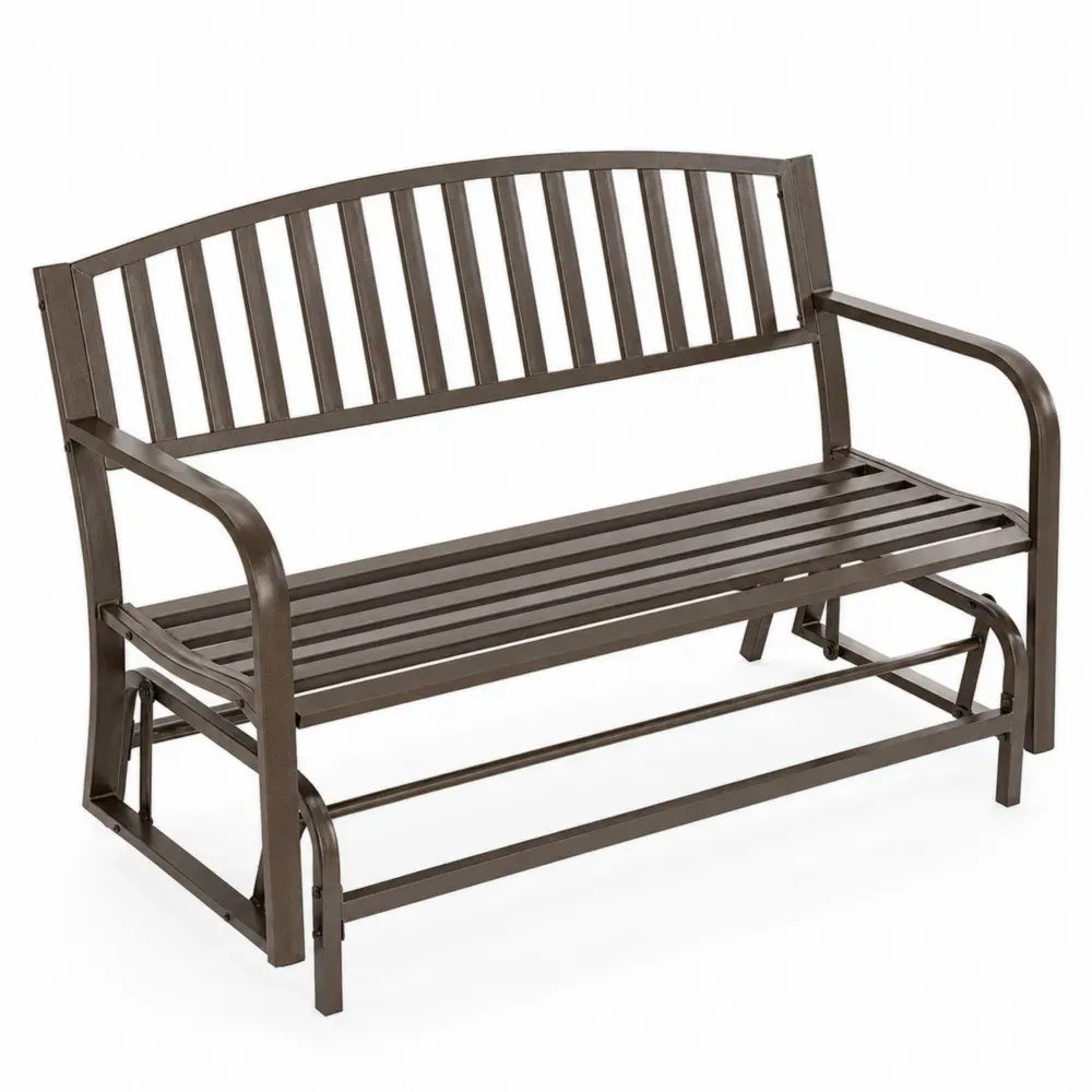 Gartenbank Schaukelbank 2-Sitzer rechteckig 125 x 76 x 87 cm pulverbeschichteter Stahl mit Latten Dunkelbraun
