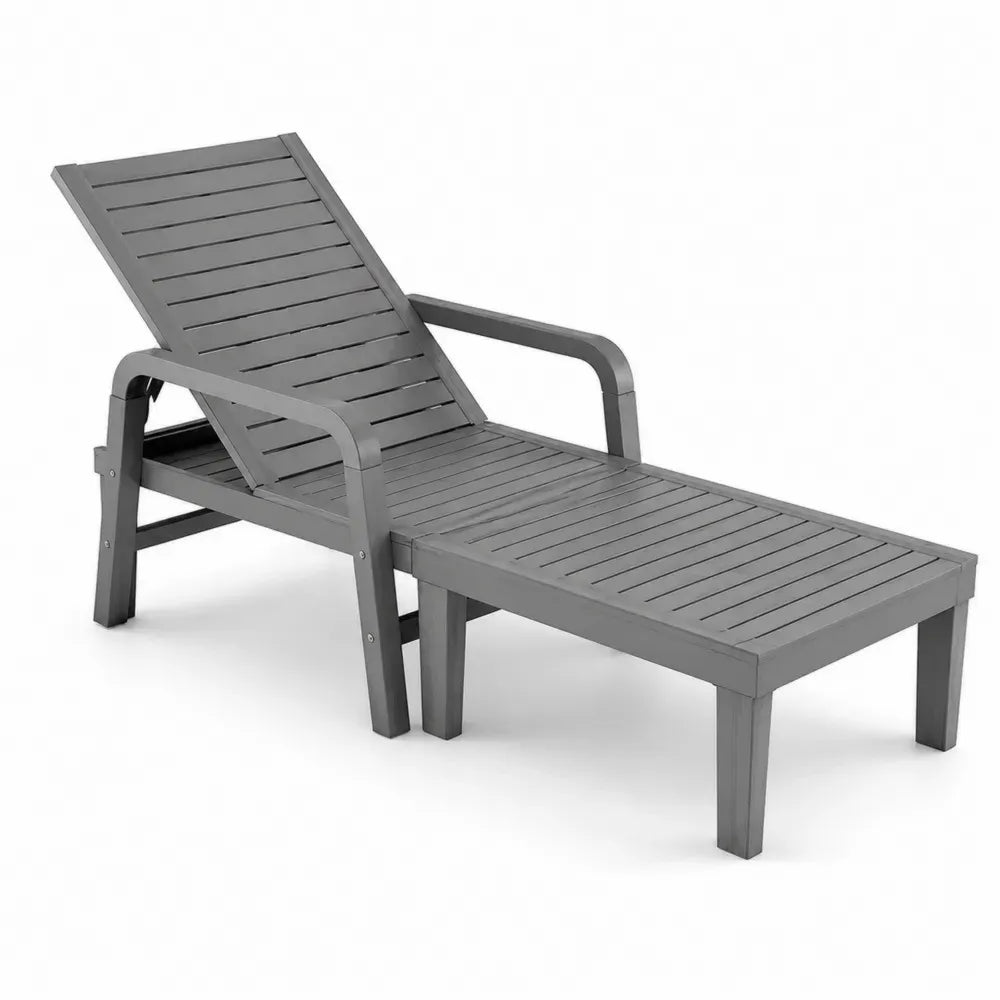 Gartenliege Sonnenliege mit Armlehnen rechteckig 190 x 65 x 86 cm Akazienholz Grau