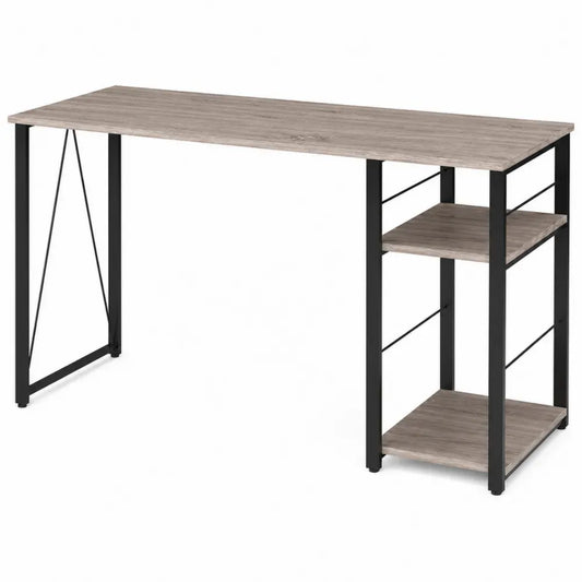 Schreibtisch Computertisch mit 2 Ablagen 120 x 60 x 75 cm melaminharzbeschichtete Spanplatte Stahlgestell rechteckig Graueiche Schwarz