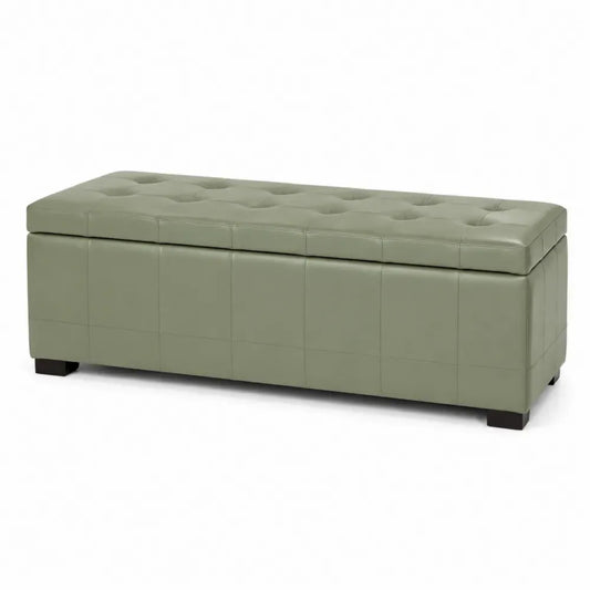 Sitzbank Schlafzimmerbank mit Stauraum 120 x 40 x 45 cm PU Kunstleder Polyurethanschaum rechteckig Salbeigrün Schwarz