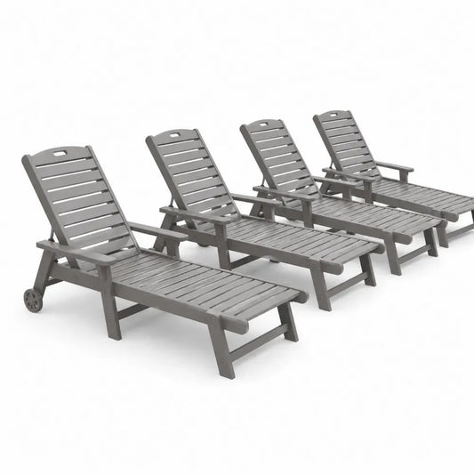 4er Set Sonnenliegen Gartenliegen mit Armlehnen und Rollen rechteckig je 190 x 70 x 87 cm HDPE-Kunststoff Grau